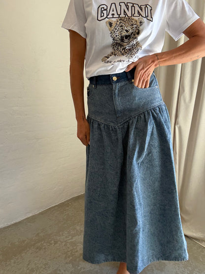 GANNI - Nederdel - Mid blue Vintage - Patchwork Denim Long Skirt