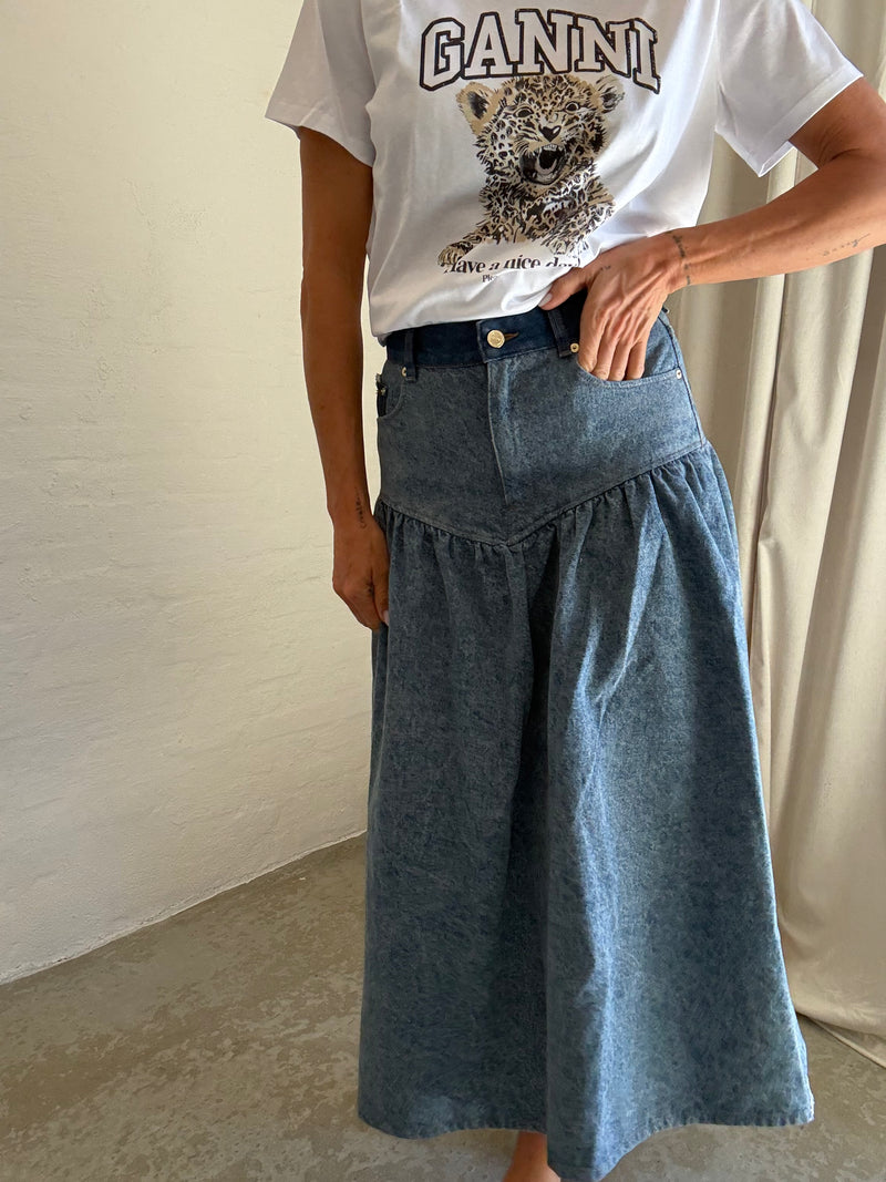 GANNI - Nederdel - Mid blue Vintage - Patchwork Denim Long Skirt