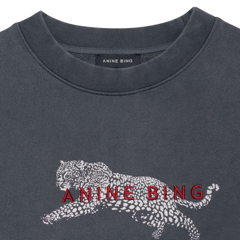 Anine Bing - Sweatshirt - Washed Black - Spencer Sweatshirt Leopard