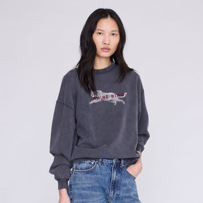 Anine Bing - Sweatshirt - Washed Black - Spencer Sweatshirt Leopard