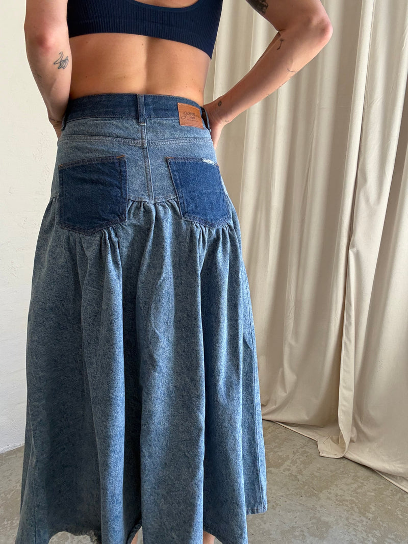 GANNI - Nederdel - Mid blue Vintage - Patchwork Denim Long Skirt