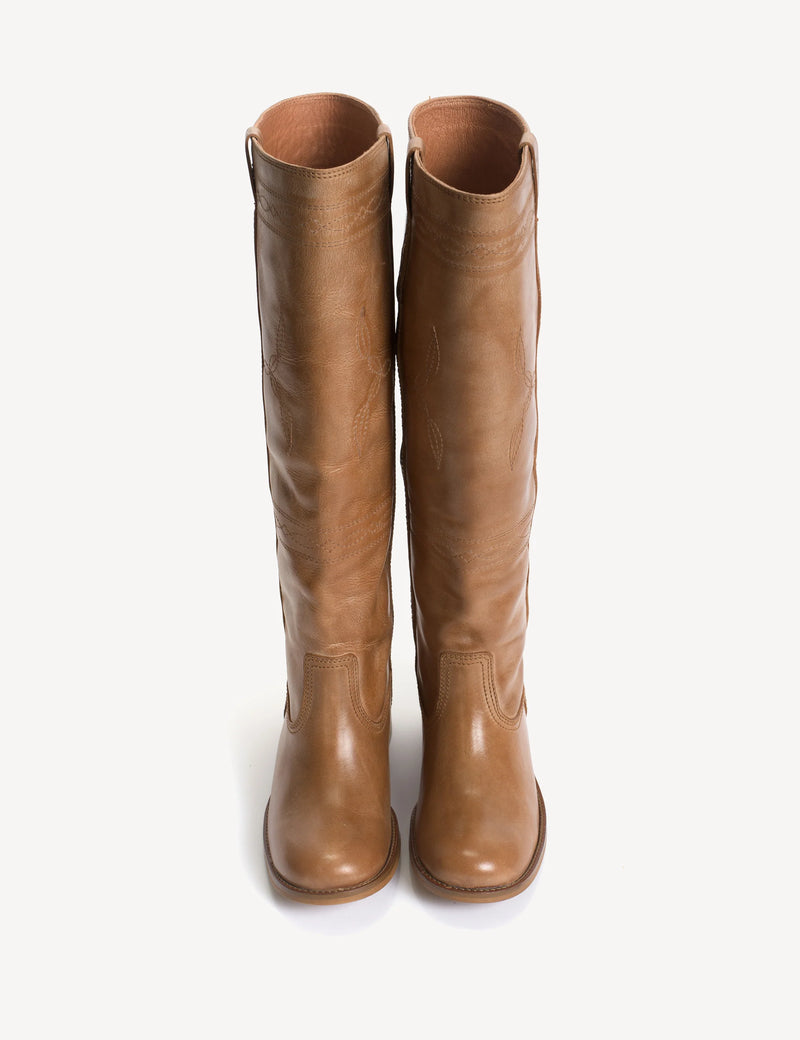 Dico - Læder Støvle - Ann Gaucho With Western Stitchings - Dark Tan