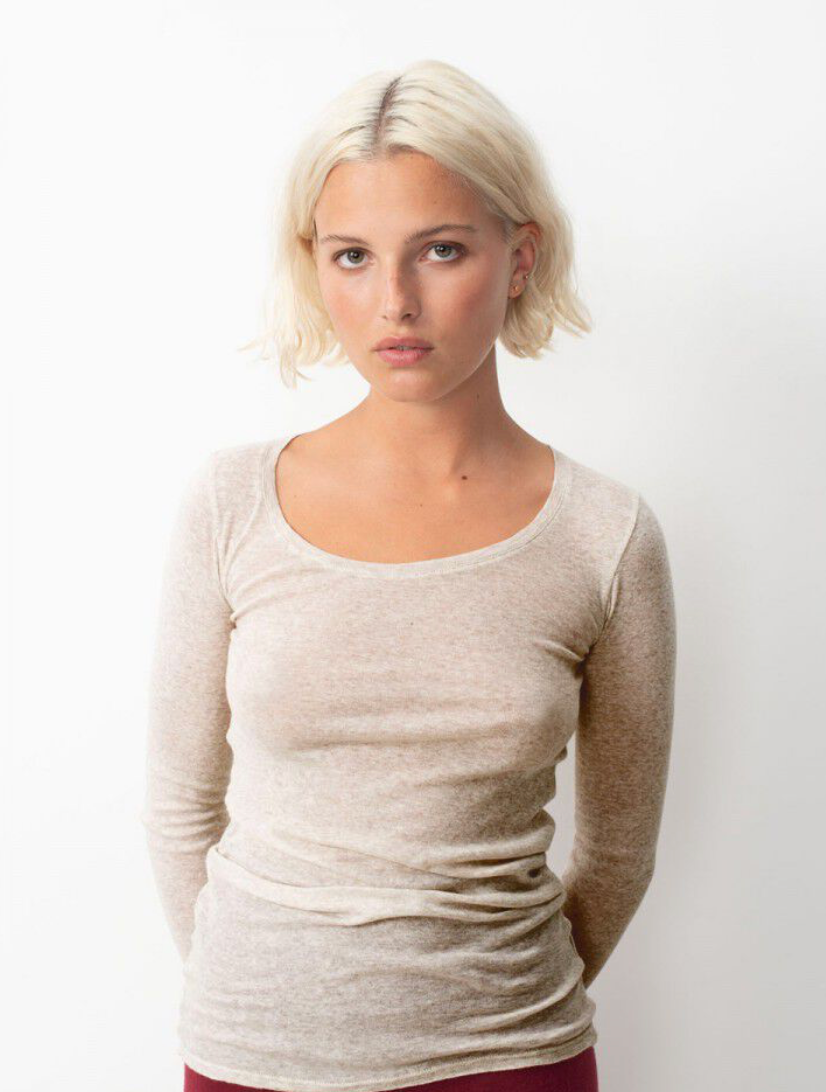 American Vintage - Langærmet t-shirt - Cream Melange - Massachuetts - Stilkompagniet.dk