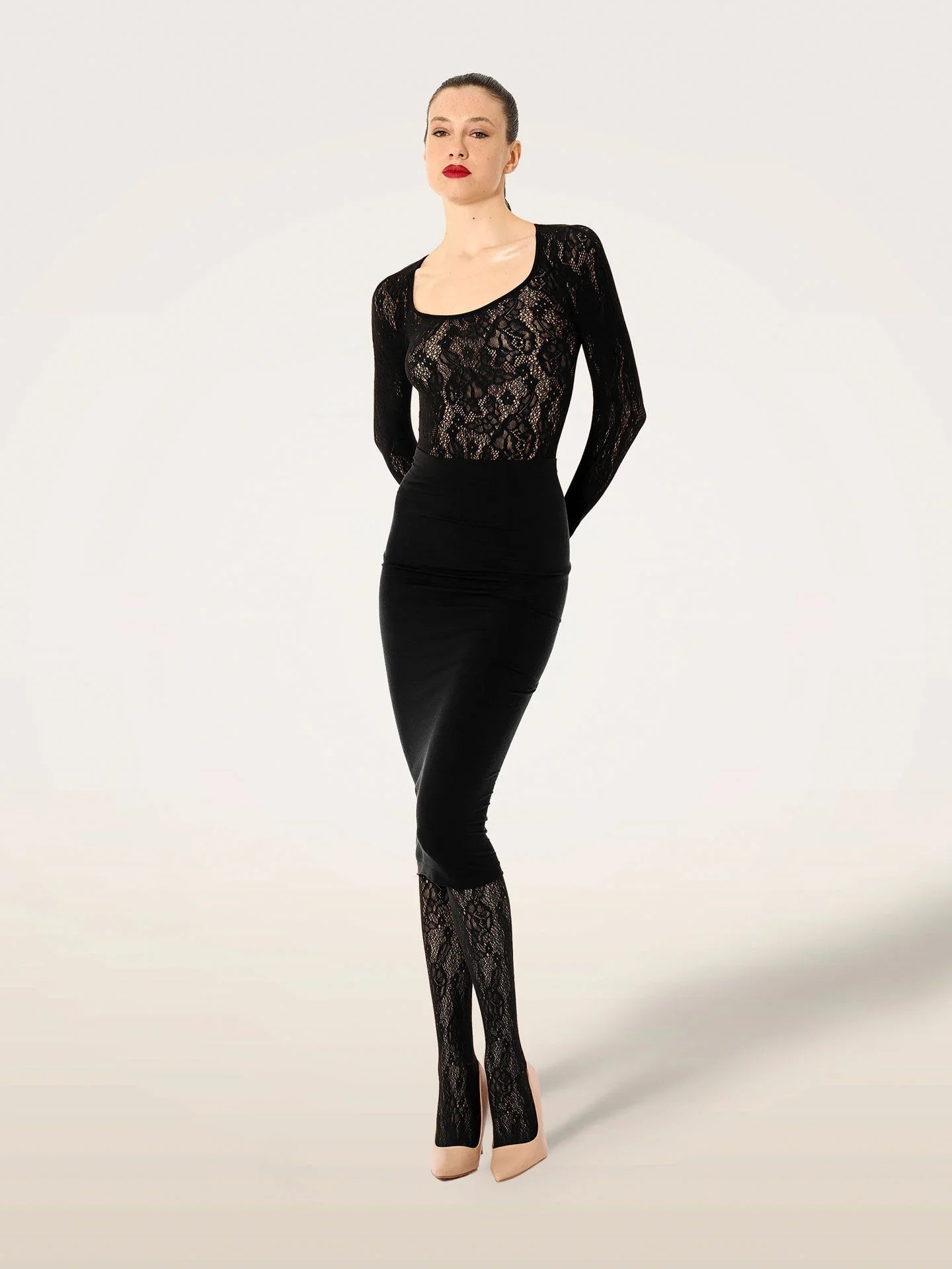 Wolford - Bluse - Sort - Infinite Rose Net Long Sleeves