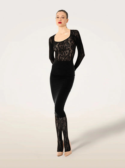 Wolford - Bluse - Sort - Infinite Rose Net Long Sleeves