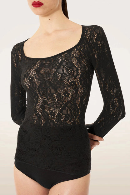 Wolford - Bluse - Sort - Infinite Rose Net Long Sleeves