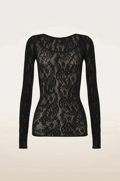 Wolford - Bluse - Sort - Infinite Rose Net Long Sleeves