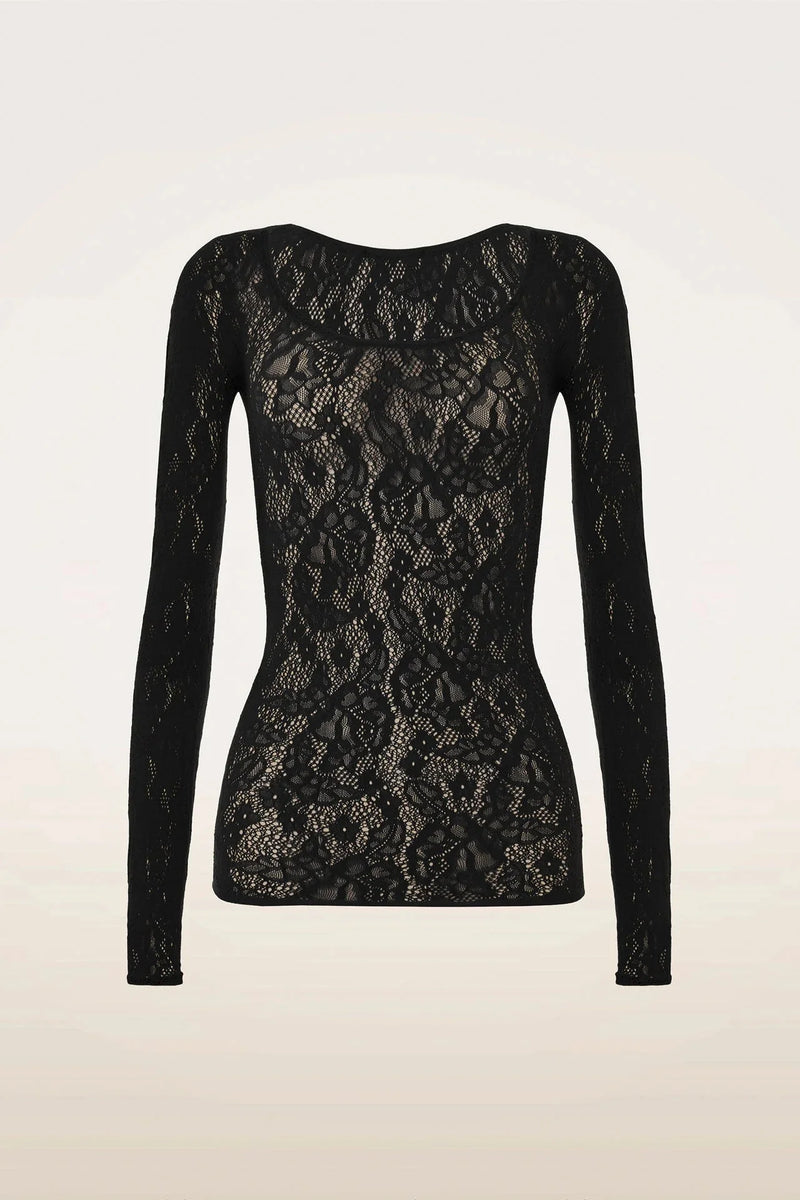 Wolford - Bluse - Sort - Infinite Rose Net Long Sleeves