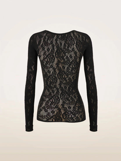 Wolford - Bluse - Sort - Infinite Rose Net Long Sleeves