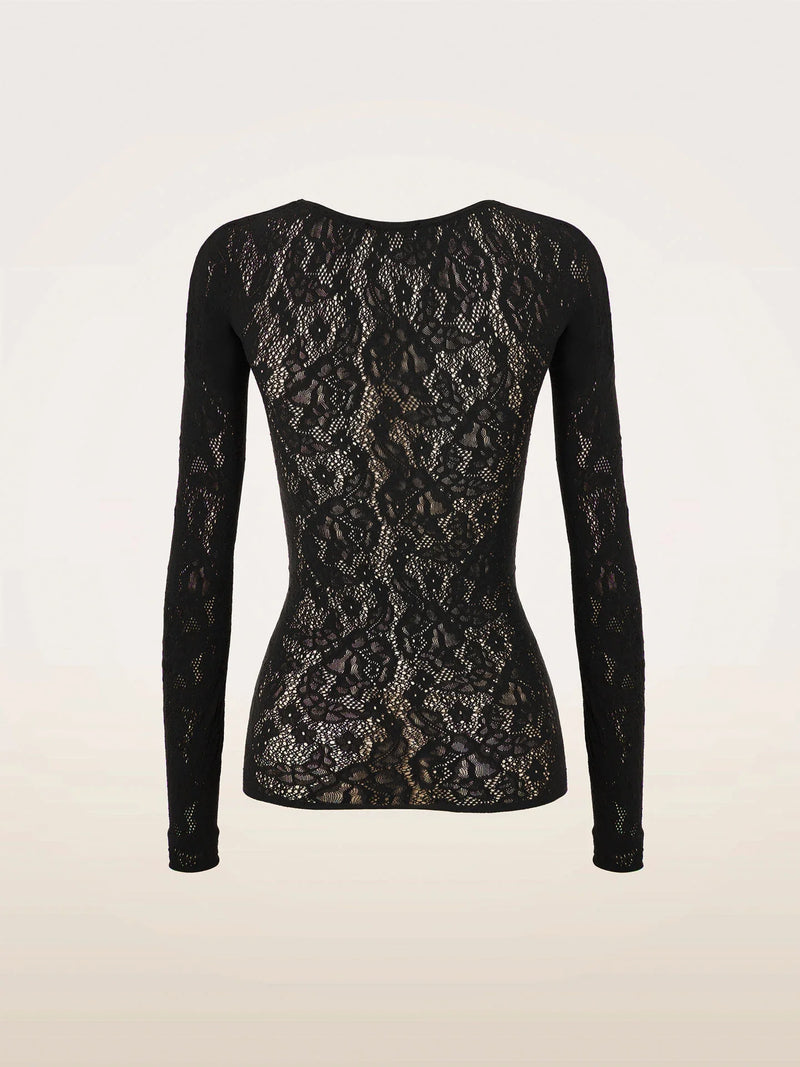 Wolford - Bluse - Sort - Infinite Rose Net Long Sleeves