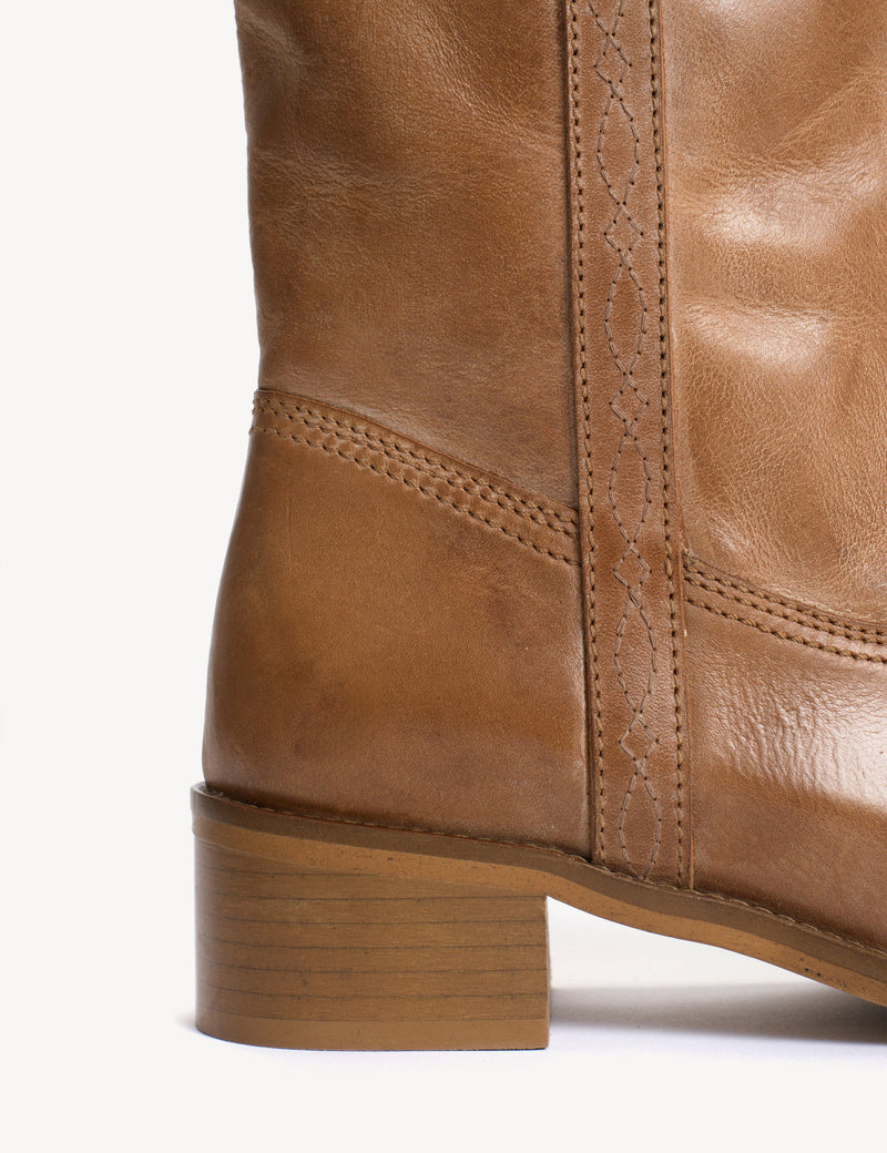 Dico - Læder Støvle - Ann Gaucho With Western Stitchings - Dark Tan