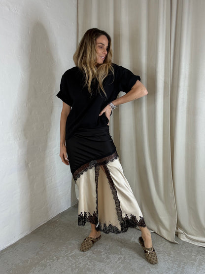 The Collection - Satin nederdel - Sort/Creme - May