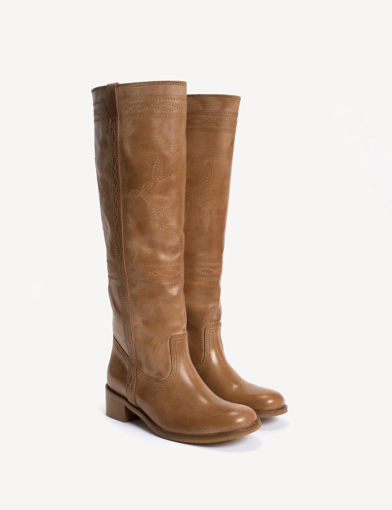 Dico - Læder Støvle - Ann Gaucho With Western Stitchings - Dark Tan
