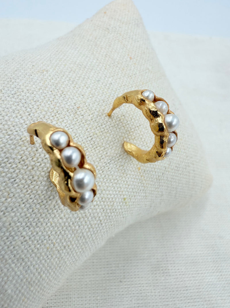Andcopenhagen Jewelry - Øreringe - 18 Karat guldbelagt messing - Pearl Croissant