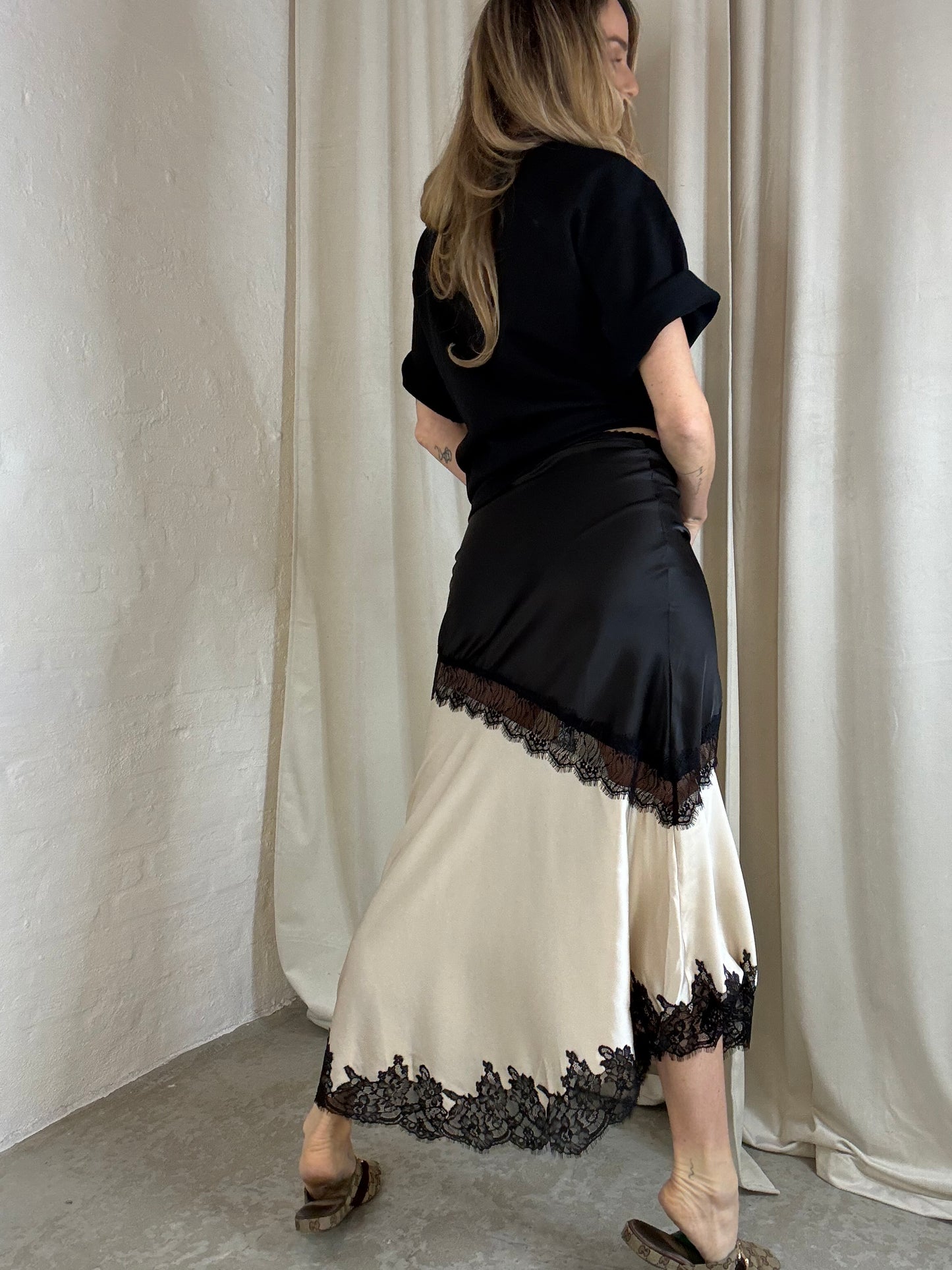 The Collection - Satin nederdel - Sort/Creme - May