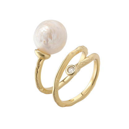 Andcopenhagen - Ring - 18 karat guldbelagt messing - White Pearl