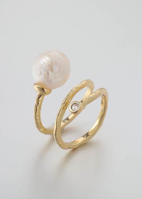 Andcopenhagen - Ring - 18 karat guldbelagt messing - White Pearl