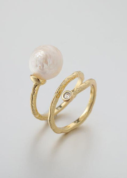 Andcopenhagen - Ring - 18 karat guldbelagt messing - White Pearl