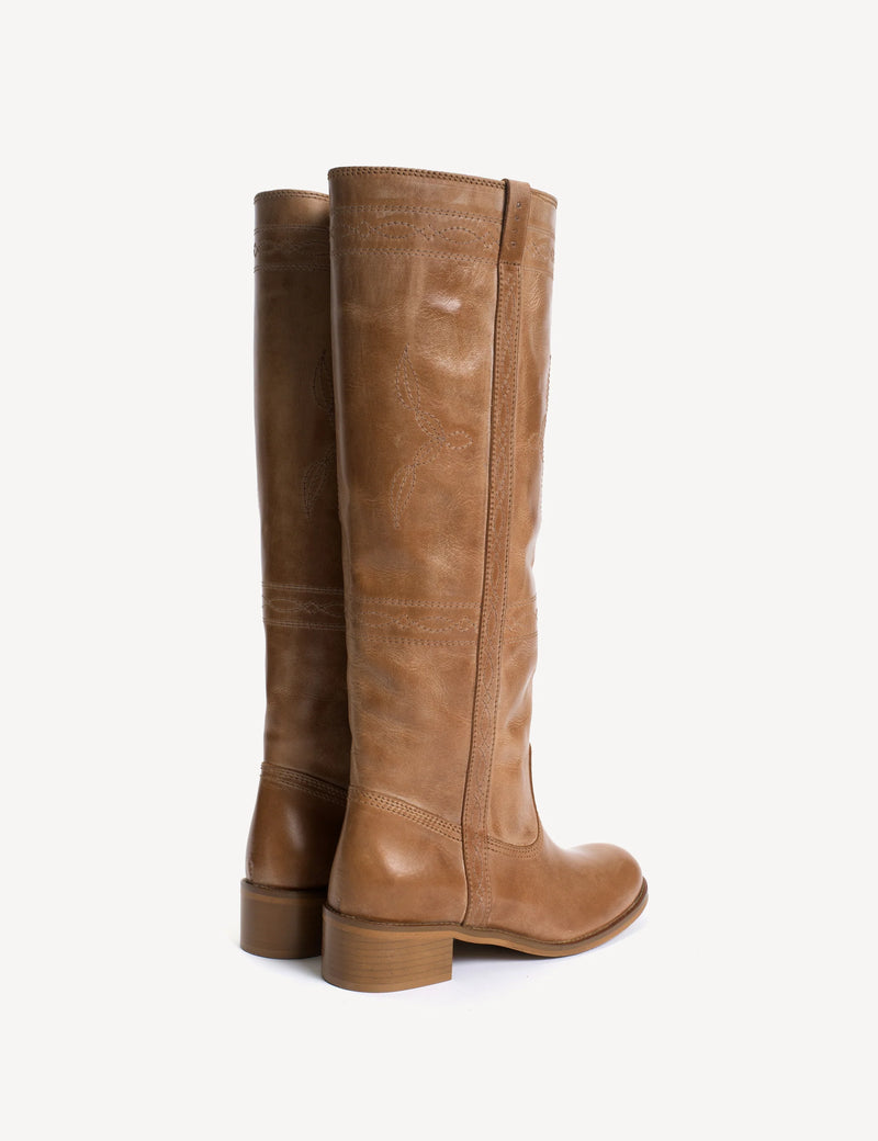 Dico - Læder Støvle - Ann Gaucho With Western Stitchings - Dark Tan