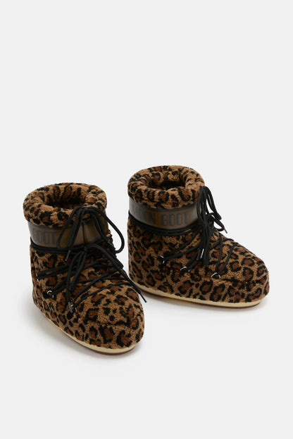 Moon Boot - Vinterstøvle - Cognac/Cocoa - Icon Low Fleece Leopard begge fra oppefra