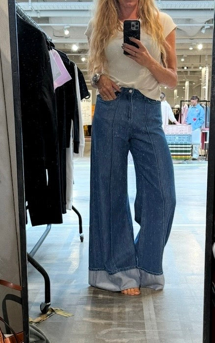Karl Lagerfeld - Jeans - Blue denim - Folded wide leg - Stilkompagniet.dk
