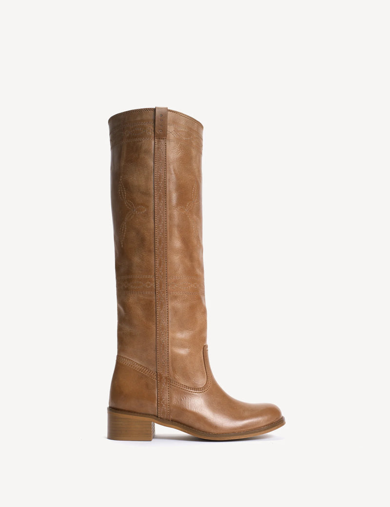 Dico - Læder Støvle - Ann Gaucho With Western Stitchings - Dark Tan