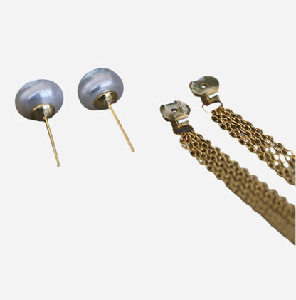 Andcopenhagen Jewelry-  Øreringe - 18 karat guldbelagt messing - Charlotte Pearl chain