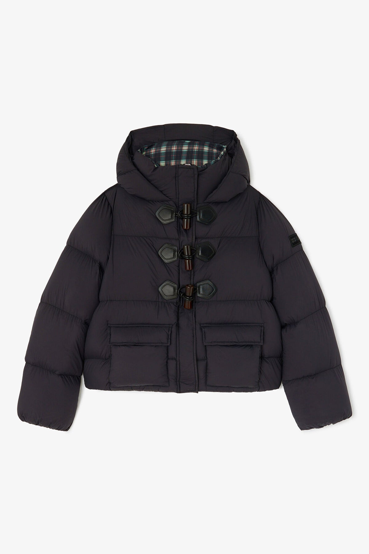 GANNI Mini Puffer jakke i farven Phantom med kort pasform, høj hals, hætte og praktiske forlommer packshot