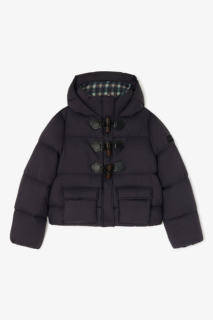 GANNI Mini Puffer jakke i farven Phantom med kort pasform, høj hals, hætte og praktiske forlommer packshot