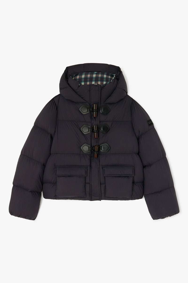 GANNI Mini Puffer jakke i farven Phantom med kort pasform, høj hals, hætte og praktiske forlommer packshot