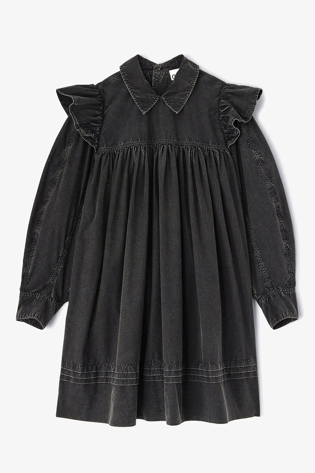 Ganni - Kjole - Jet Black - Flæsekjole