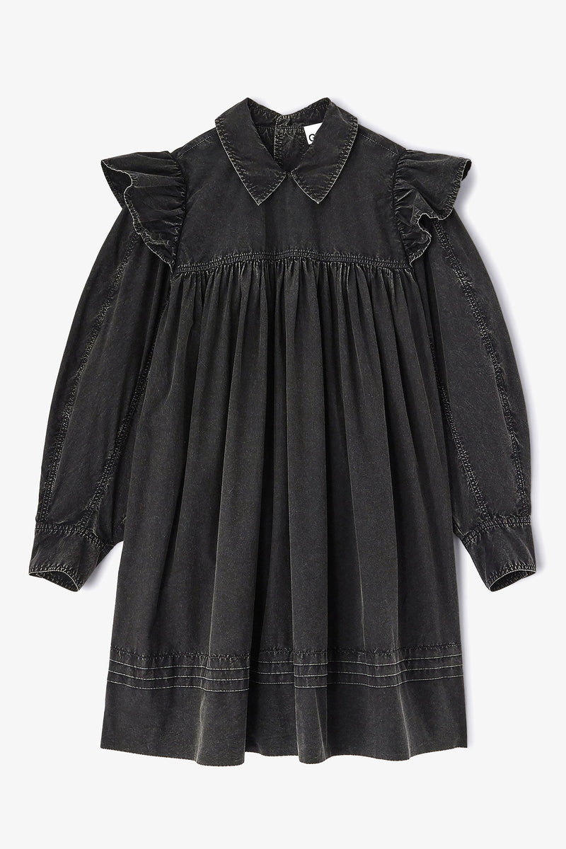 Ganni - Kjole - Jet Black - Flæsekjole