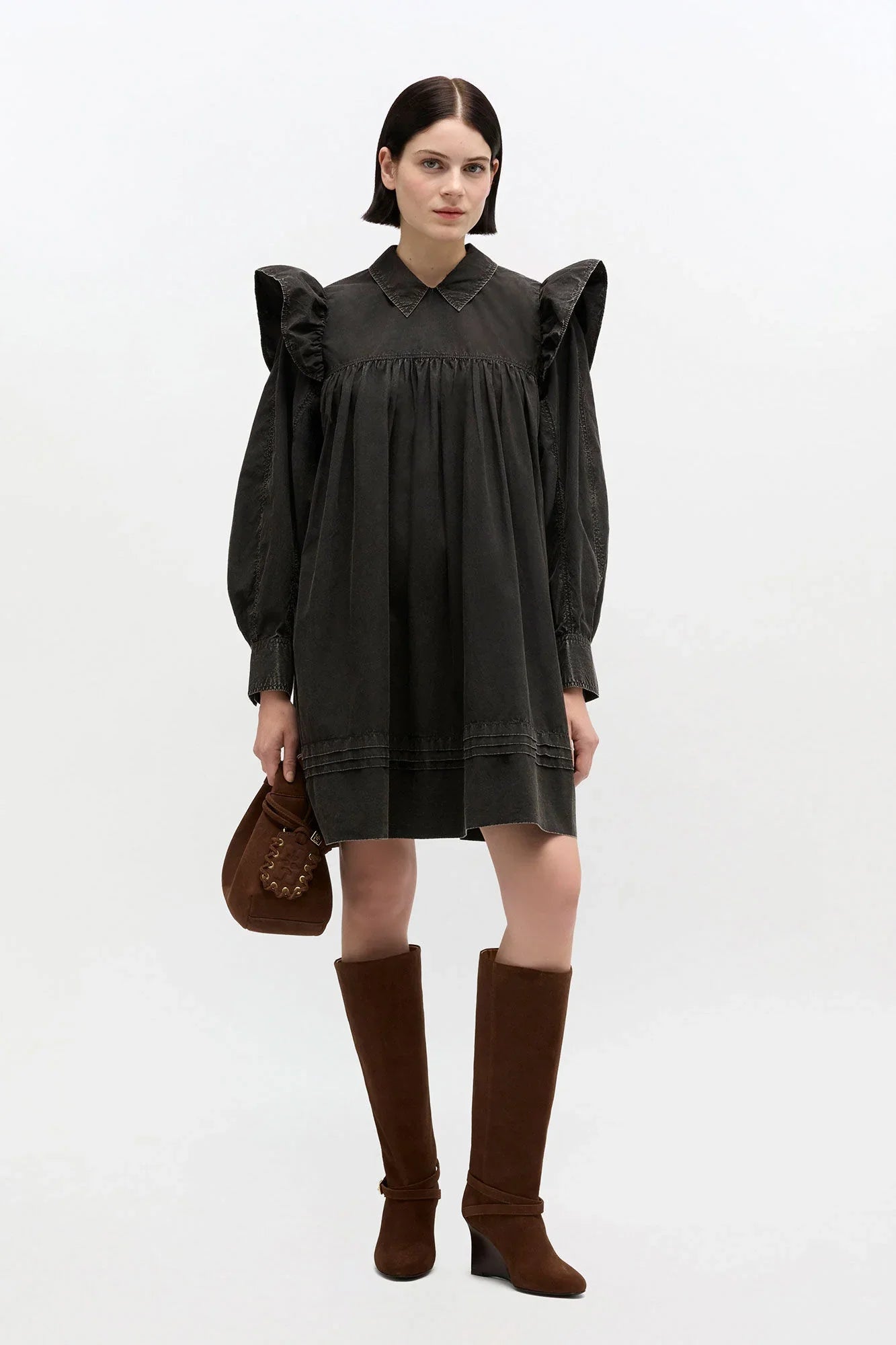 Ganni - Kjole - Jet Black - Flæsekjole