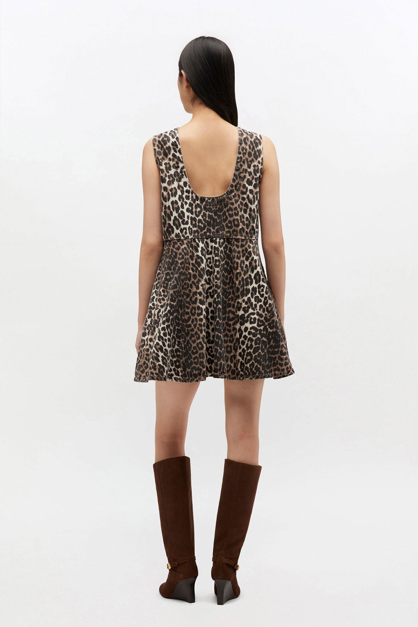 Ganni - Kjole - Almond Milk - Denim Flounce Leopard kjole