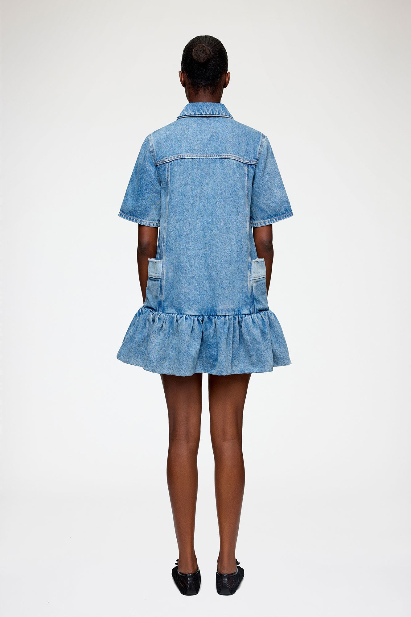 GANNI - Kjole - Mid Blue Vintage - Patchwork Denim Peplum Mini Dress