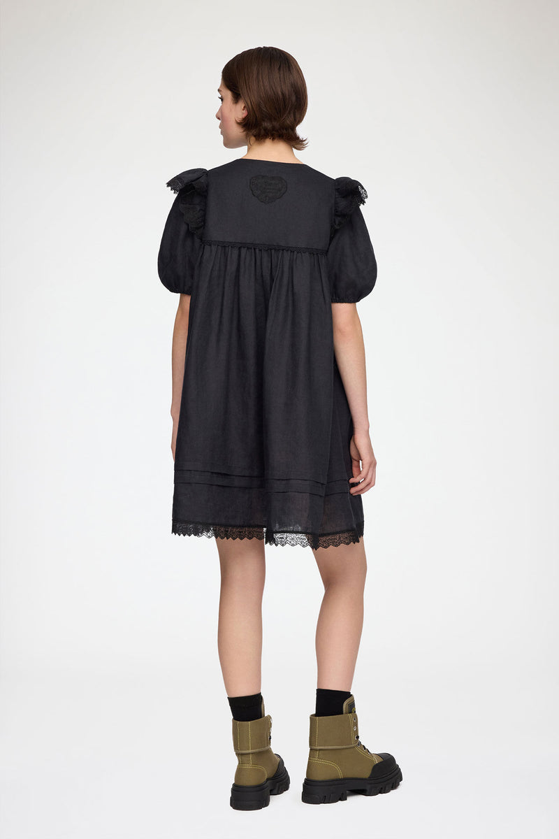 Ganni - Kjole - Sort - Light Linen Angel Mini Dress