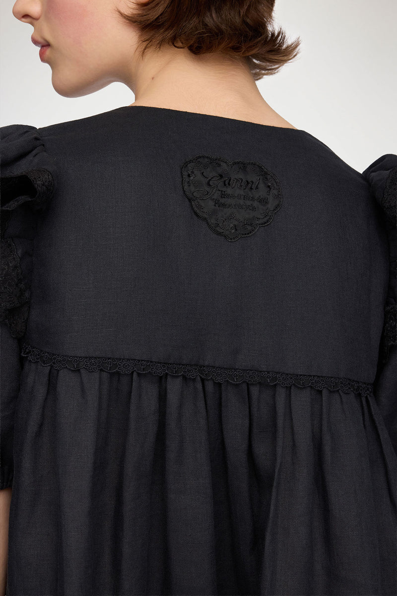 Ganni - Kjole - Sort - Light Linen Angel Mini Dress
