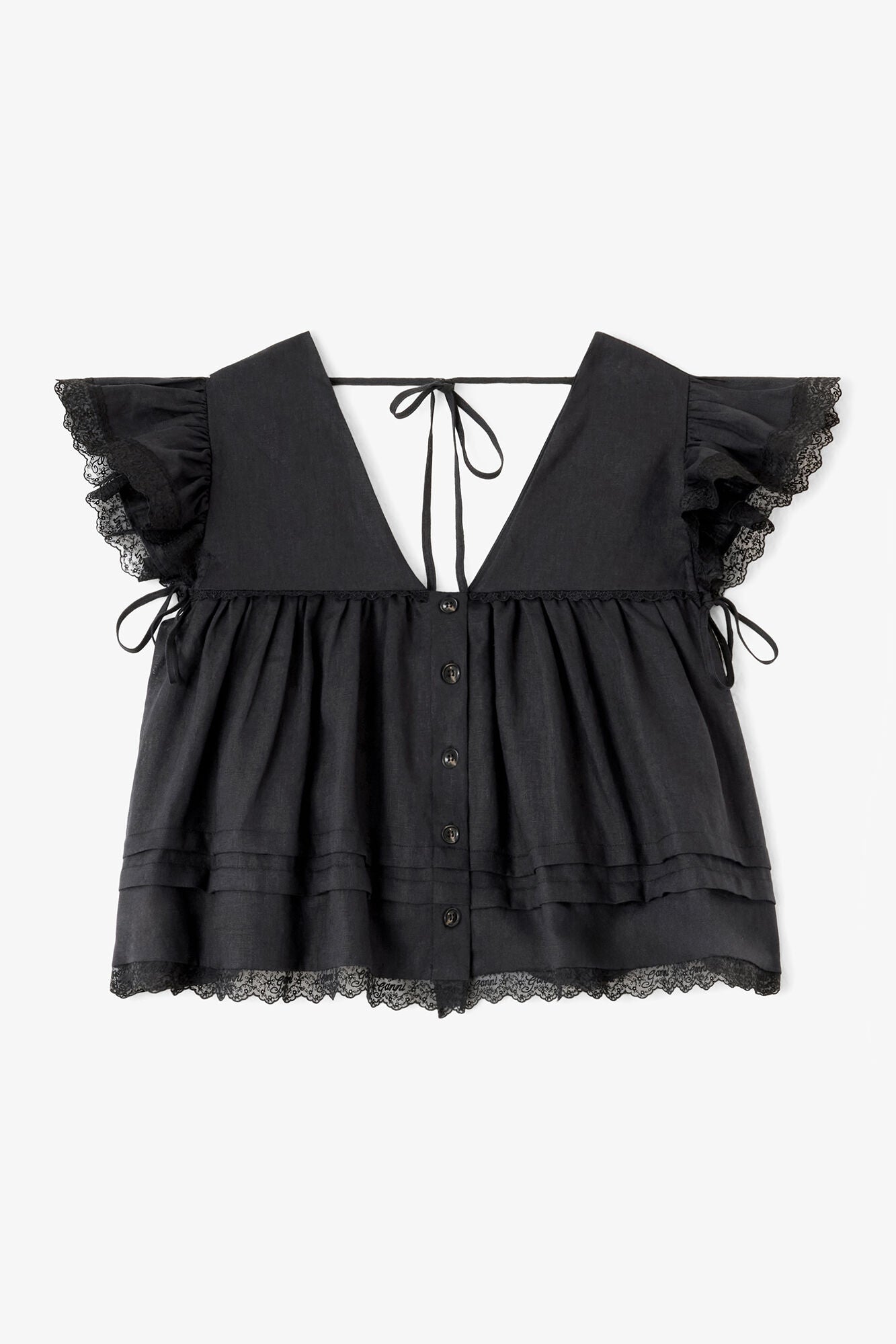 Ganni - Bluse - Sort - Light Linen Angel Sleeve Blouse