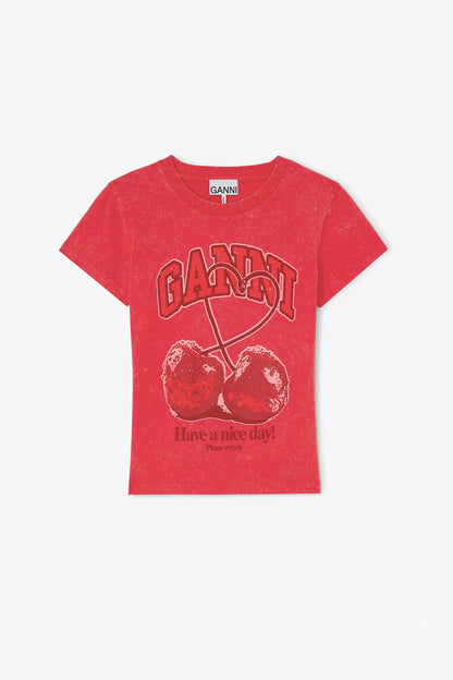 Ganni - T-shirt - High Risk Red - Future Jersey Baby Fit Cherry