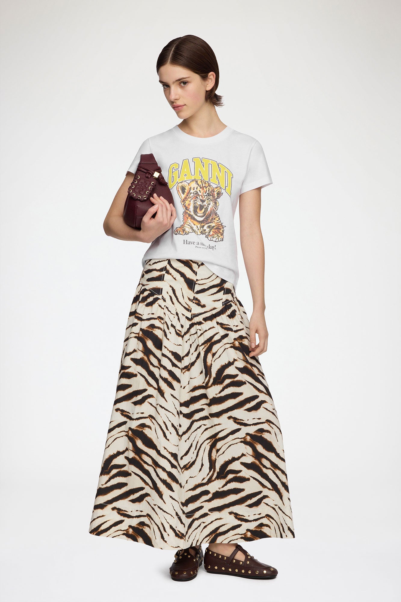 Ganni - T-shirt - Hvid - Basic Cotton Jersey Baby Fit Tiger