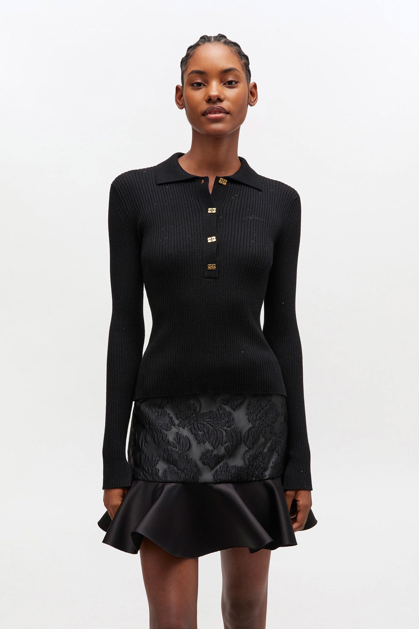 GANNI - Bluse - Sort - Sequin polo