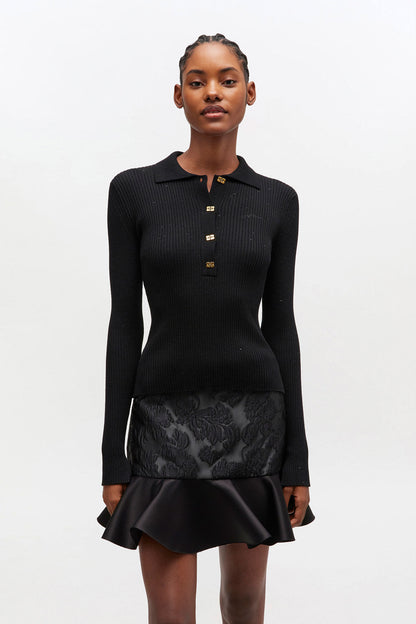 GANNI - Bluse - Sort - Sequin polo