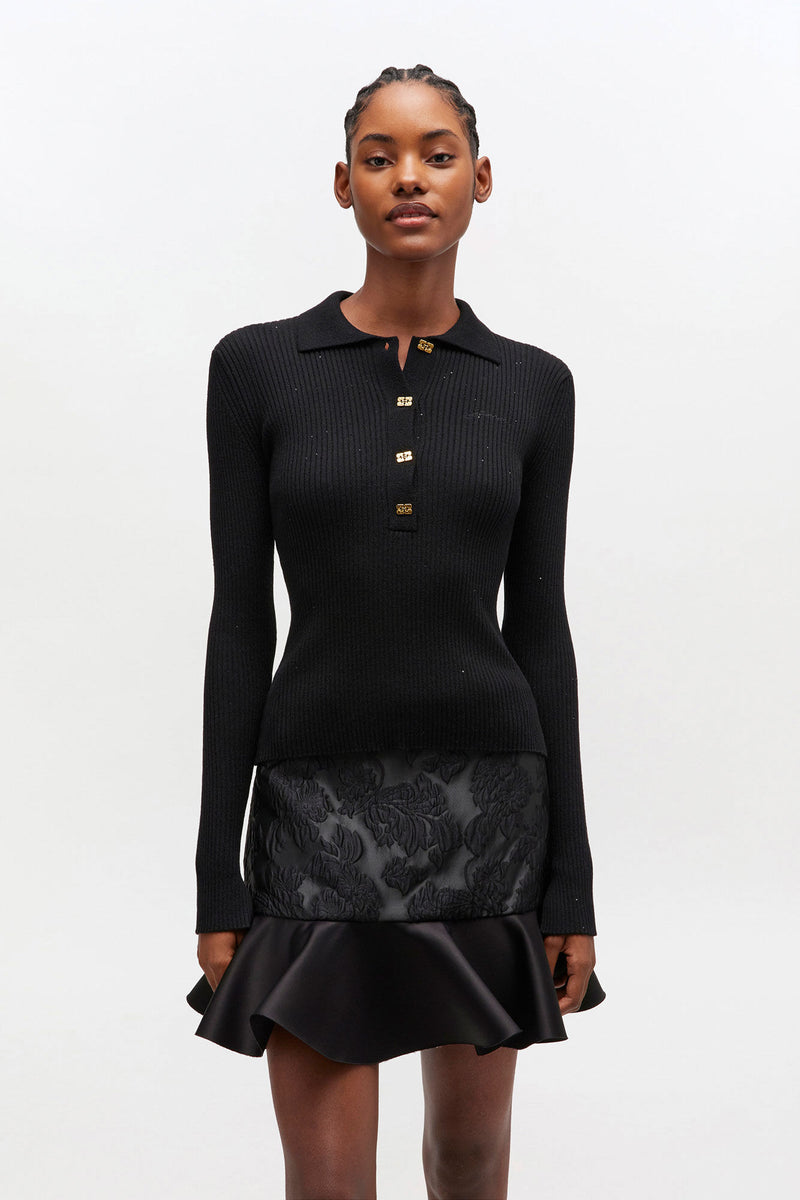 GANNI - Bluse - Sort - Sequin polo