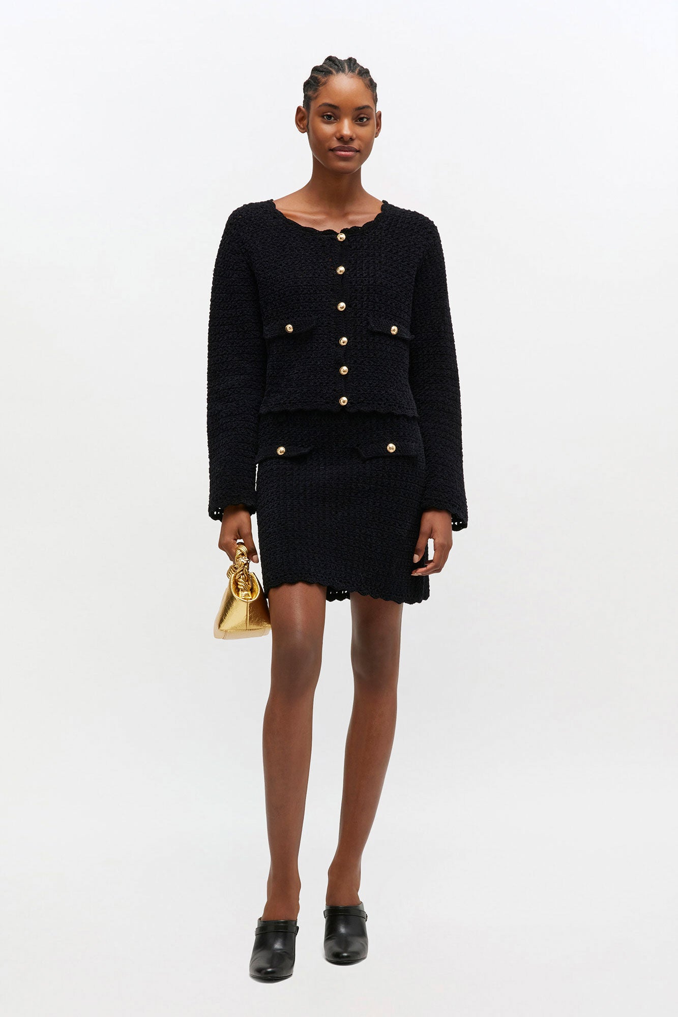 GANNI - Cardigan - Sort - Chenille Crochet Cardigan