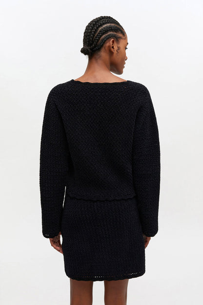 GANNI - Cardigan - Sort - Chenille Crochet Cardigan