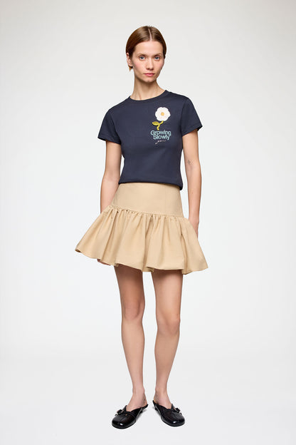 Ganni - Nederdel - Warm Sand - Double Cotton Mini Skirt