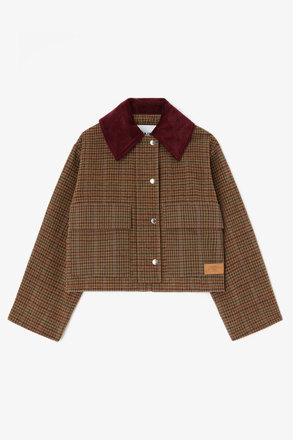 GANNI jakke i ternet twill i Multicolour med løs pasform, kontrastfarvet krave, knap- og lynlåslukning, praktiske forlommer og albuelapper packshot