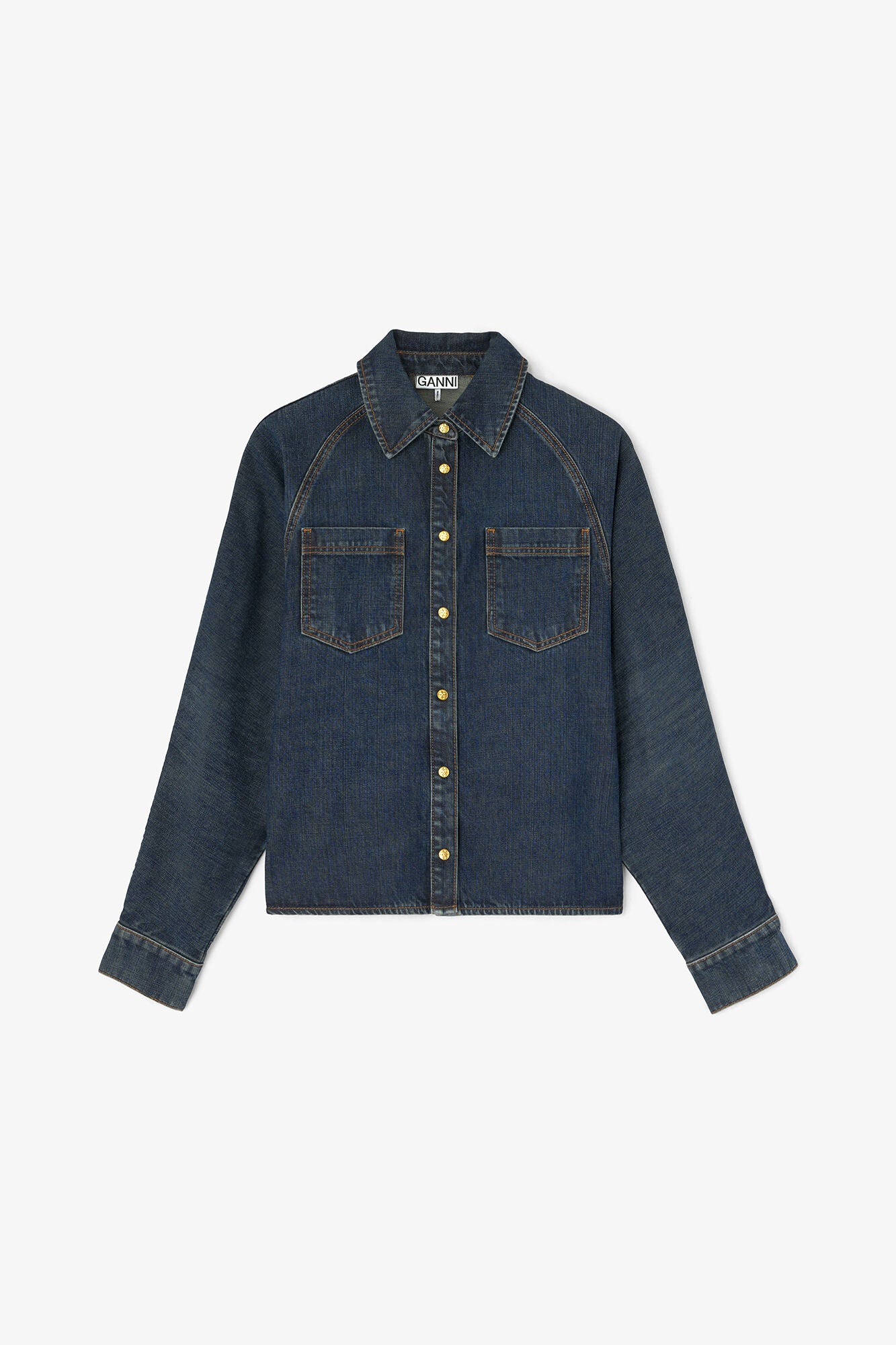 Ganni - Skjorte - Dark Blue Vintage - Batwing Denimskjorte