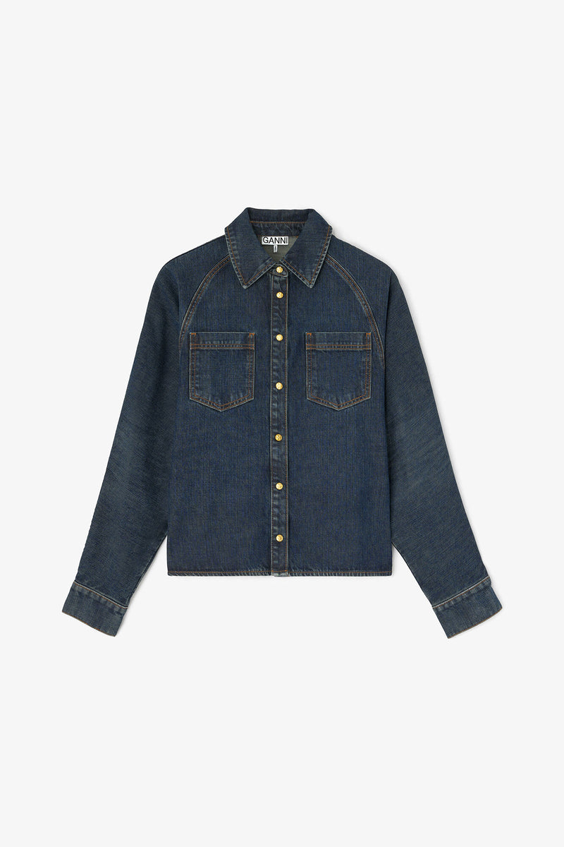Ganni - Skjorte - Dark Blue Vintage - Batwing Denimskjorte