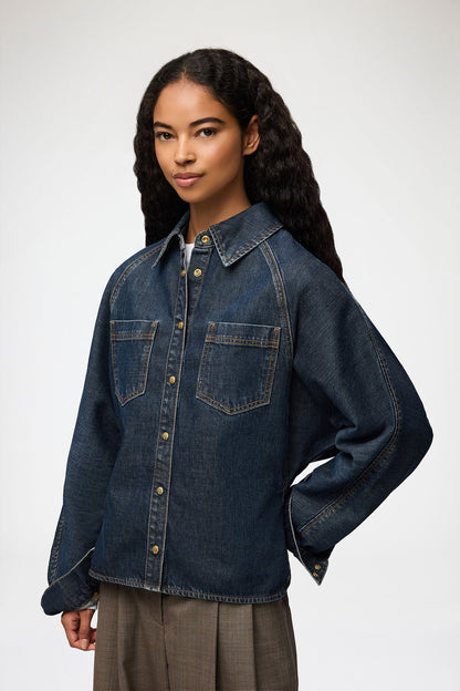 Ganni - Skjorte - Dark Blue Vintage - Batwing Denimskjorte